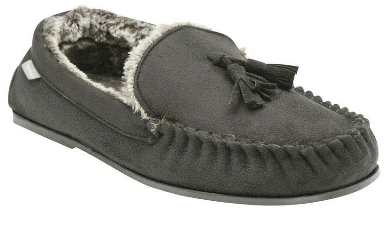 Mens Moccasins Slippers Loafers Faux Wool Fur Lined Classic Tassel Warm Winter Slip Ons Grey