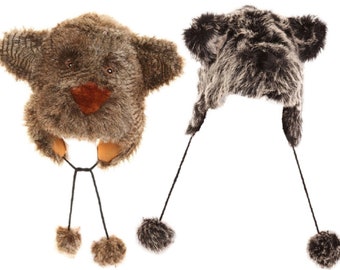 Adults Bear Hat Pom Pom Furry Soft Faux Fur Cute Novelty Design Winter Warm Peru Trapper