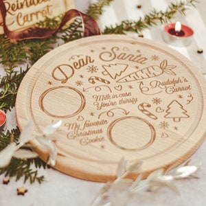 Engraved Christmas Eve Santa Tray: Wooden Cookie Plate, Reindeer Carrot