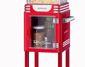 Retro Popcorn Maker Cart, 2.5 Oz Kettle Makes 10 Cups, Vintage Movie Theater Popcorn Machine with Interior Light, Measuring Spoons and Scoop