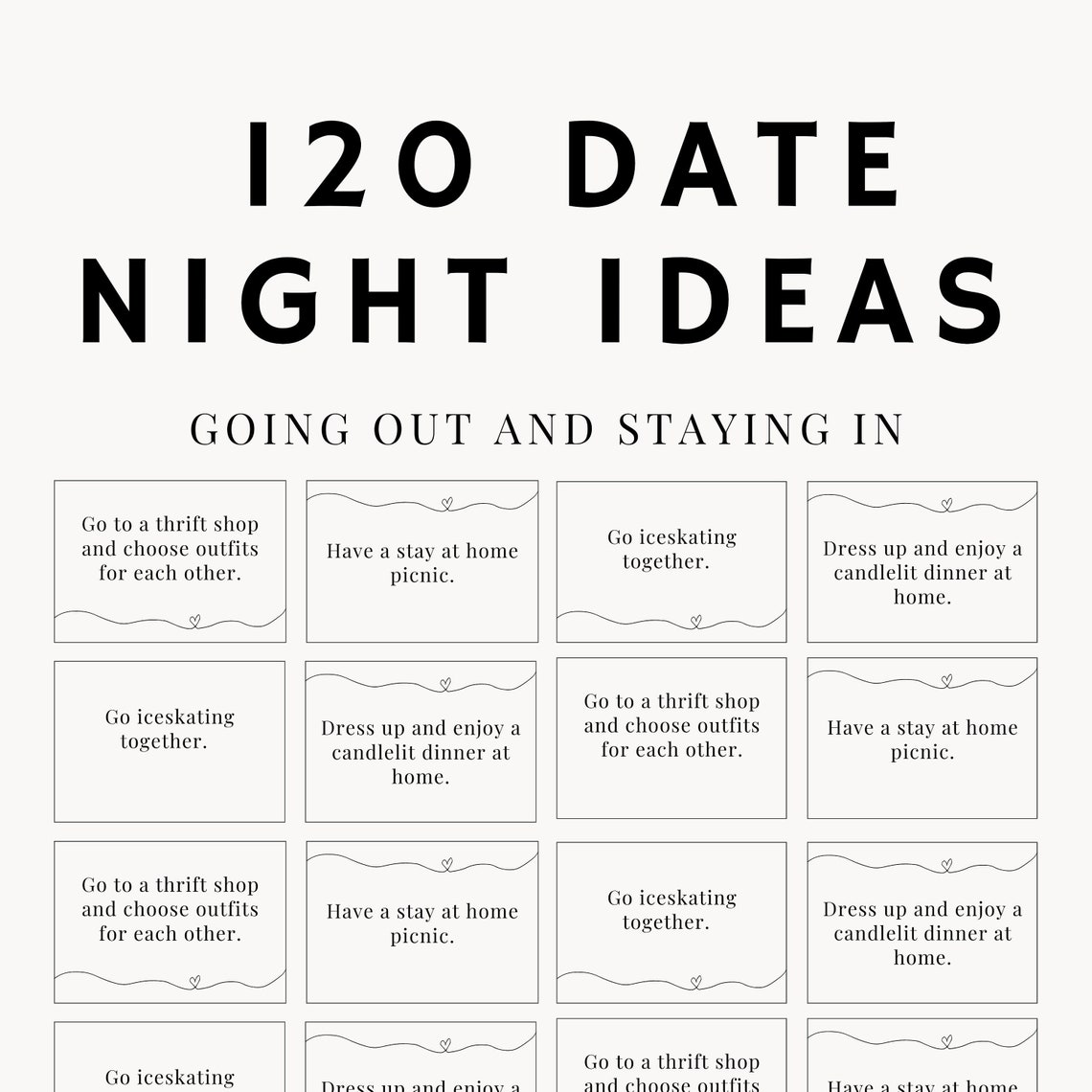 120 Couple Date Cards Date Night Idea Cards Couple Cards Date Night Jar