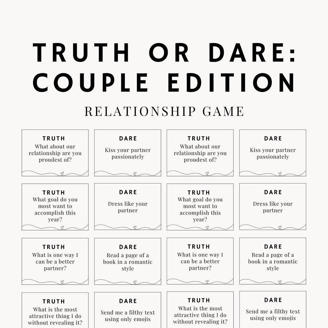 Couple Truth Or Dare Question Cards Relationship Cards Couple Activity Date Night 60 Couple