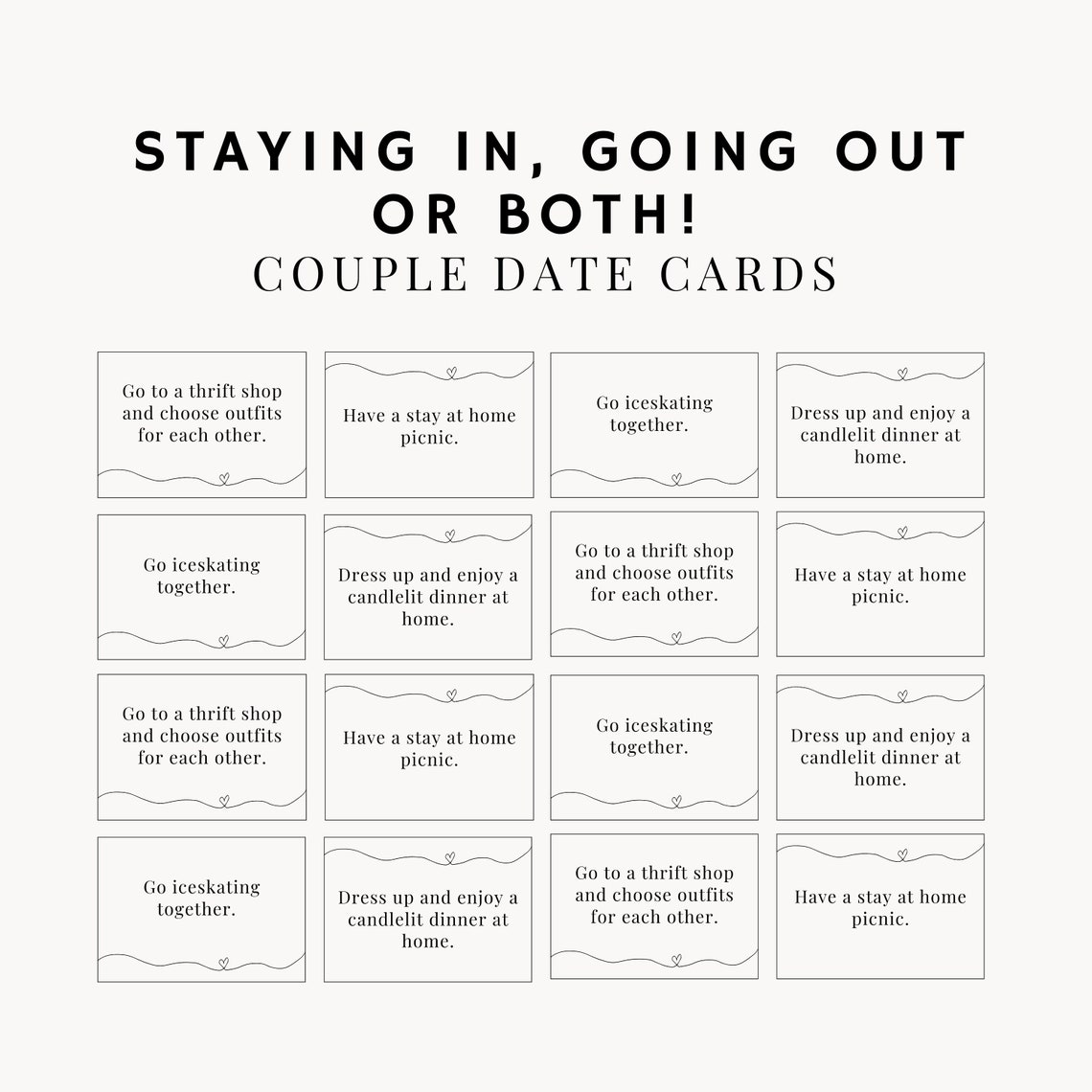 120 Couple Date Cards Date Night Idea Cards Couple Cards Date Night Jar