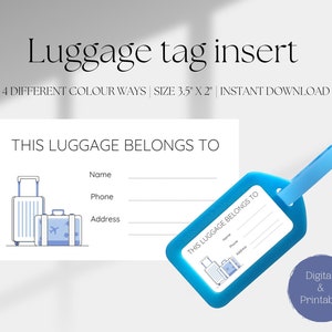 Printable Luggage Tag Insert Digital Download Travel Tag Insert Digital Suitcase Tag Download Bag Tag Instant Download