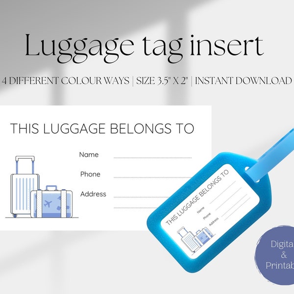 Printable Luggage Tag Insert Digital Download Travel Tag Insert Digital Suitcase Tag Download Bag Tag Instant Download