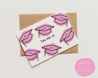 Carte rose de remise des diplômes : félicitations, vous avez réussi ! (Téléchargement numérique)