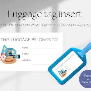 Printable Luggage Tag Insert Digital Download Travel Tag Insert Digital Suitcase Tag Download Bag Tag Instant Download
