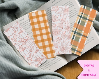 Autumn Bookmarks Bundle | Fall Leaves, Pumpkin Designs (Digital Download)