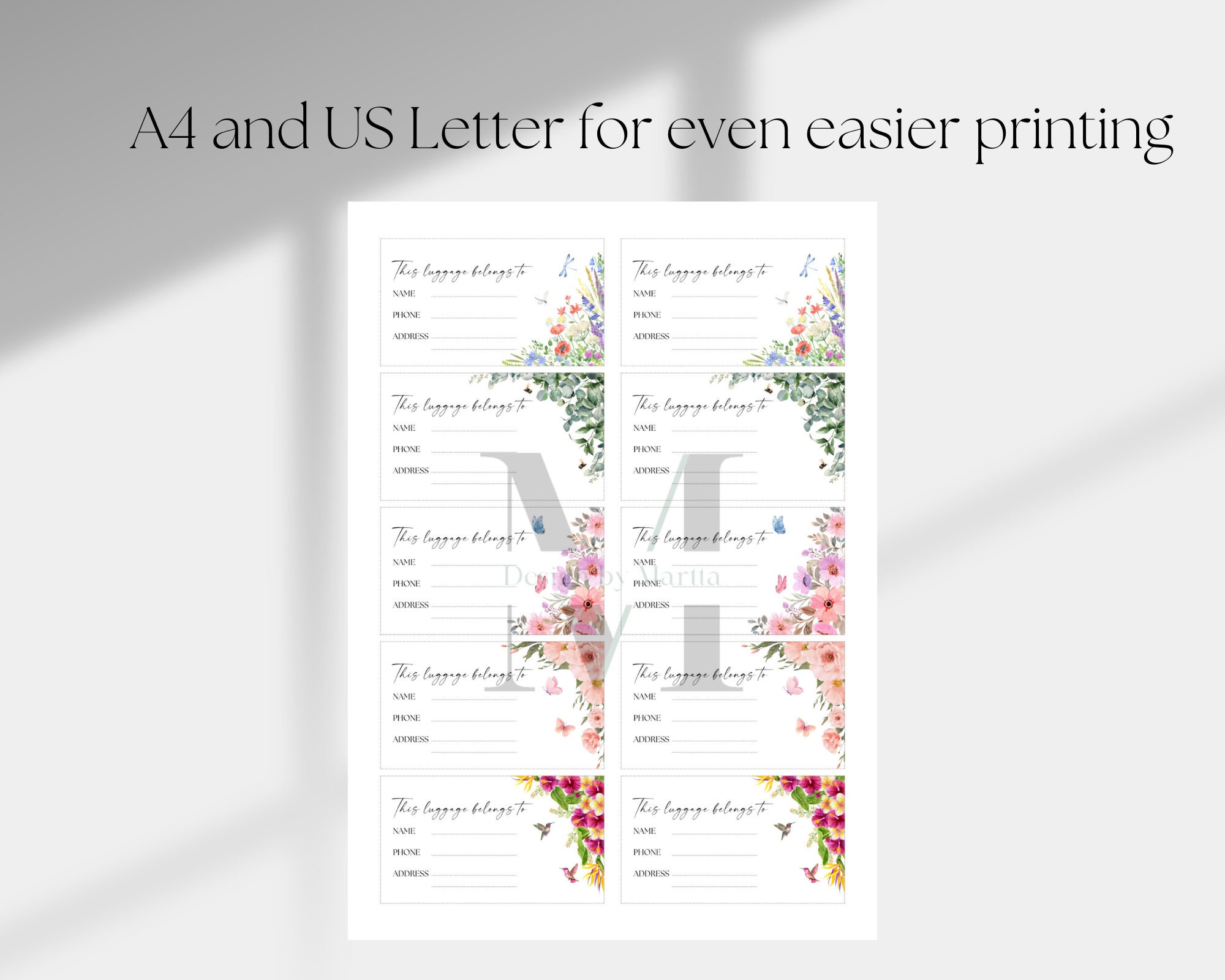 Printable Luggage Tag Insert Digital Download Travel Tag Insert Digital ...