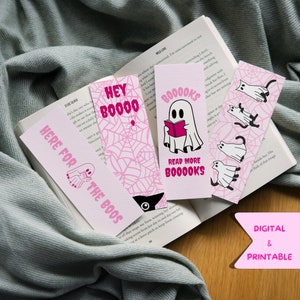 Pink Ghost Bookmark Bundle: Spooky Halloween Printable (Digital Download)