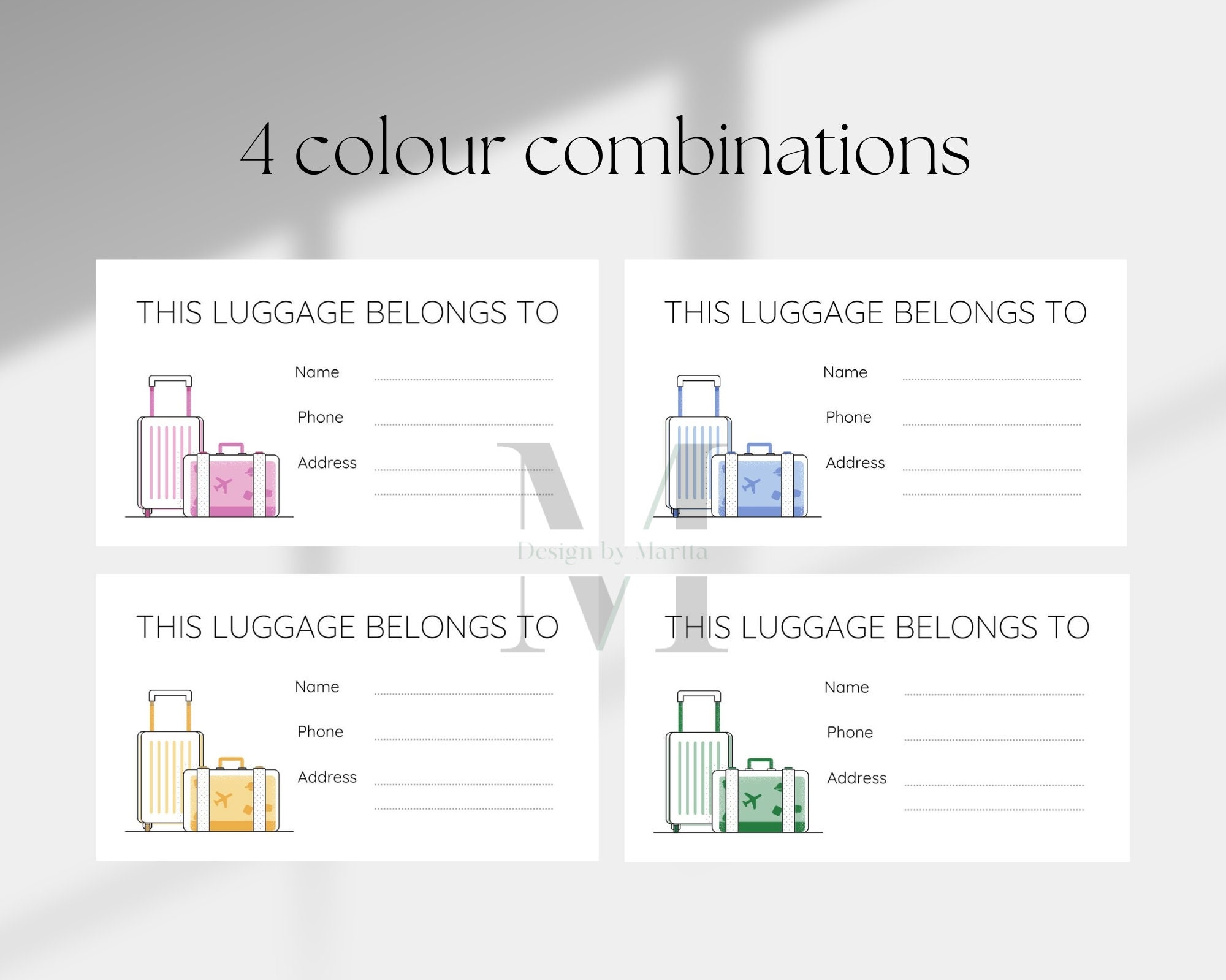 Printable Luggage Tag Insert Digital Download Travel Tag Insert Digital