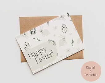 Printable Easter Card Happy Easter Greeting Card Digital Easter Greeting Card Minimal Easter Card Cute Rabbit Card Simple Easter Egg Card