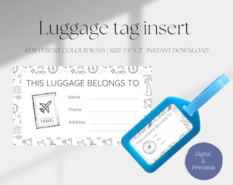 Printable Luggage Tag Insert Digital Download Travel Tag Insert Digital Suitcase Tag Download Bag Tag Instant Download