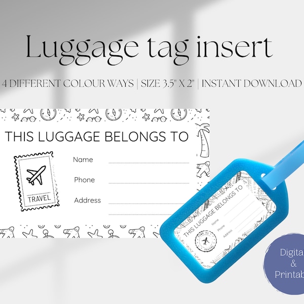 Printable Luggage Tag Insert Digital Download Travel Tag Insert Digital Suitcase Tag Download Bag Tag Instant Download