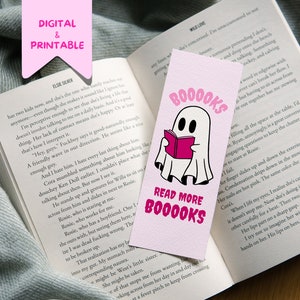 Cute Digital Bookmark Halloween Bookmark Instant Download Bookish Bookmark Pink Ghost Bookmark Printable Spooky Bookmark Gift Book Lover