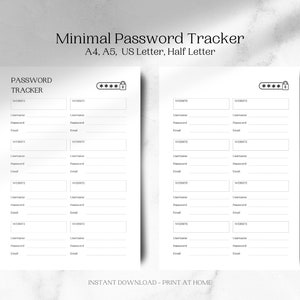 Digital Password Tracker, Printable Password Organiser, Password Log, Password Keeper, WTF Is My Password, Minimal Tracker, Password List