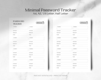 Digital Password Tracker, Printable Password Organiser, Password Log, Password Keeper, WTF Is My Password, Minimal Tracker, Password List