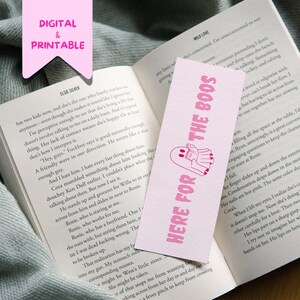 Cute Digital Bookmark Halloween Bookmark Instant Download Bookish Bookmark Pink Ghost Bookmark Printable Spooky Bookmark Gift Book Lover