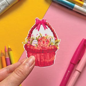 Sorpresa nel cestino di Pasqua / Porcellino d'India / Adesivi carini, cancelleria, arte kawaii, animali, arte floreale, primavera
