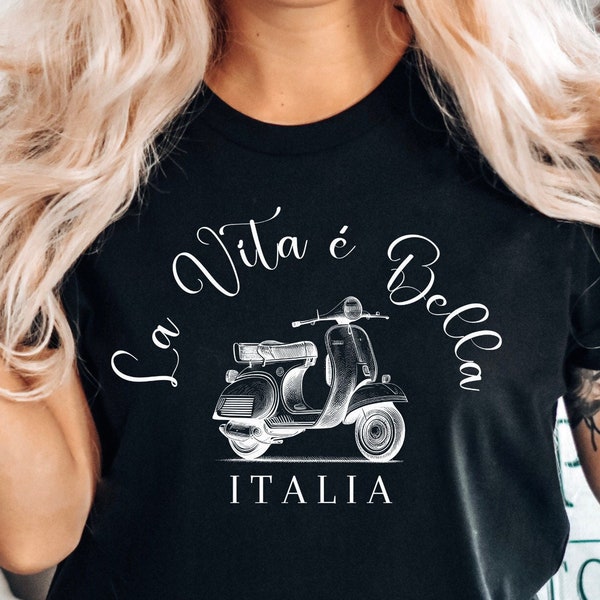 Amalfi Coast La Vita é Bella Vespa T-shirt Italian Scooter Inclusive Sizing Italia Vespa Lover Gift