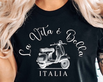 La Vita é Bella T-Shirt: Italian Vespa Scooter, Amalfi Coast