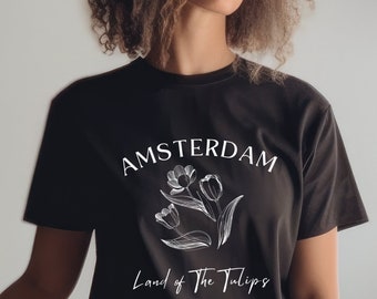 Amsterdam Tulip Shirt Netherlands Crewneck Heavy Cotton Tee Travel Amsterdam Souvenir