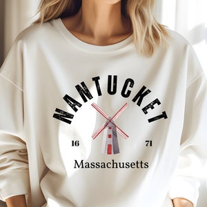 Sudadera de Nantucket: Sudadera de recuerdo de Massachusetts con cuello redondo - Mezcla de algodón hecha a mano
