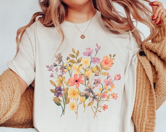 Wild Flower Shirt Aesthetic Floral Graphic Tee Vintage Flower Shirt Plant Lover Gift