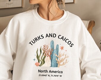 Turks and Caicos Sweatshirt: Coral Graphic Beach Crewneck