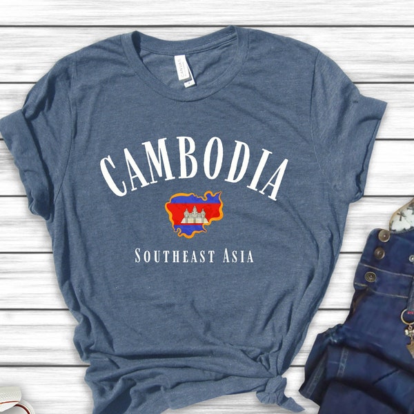 CAMBODIA Shirt, Traveling T-Shirt, Southeast Asia, Cambodian Flag Unisex Plus Size Cotton Shirt Gift for Family, Aesthetic Gift for Him Her