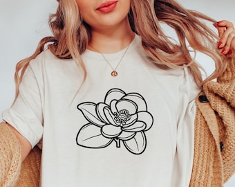T-shirt à fleurs de magnolia, t-shirt en coton fait main EarthApex