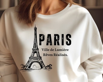 Paris Sweatshirt, Eiffel Tower Crewneck France Pullover, Unisex Sizing Plus Size