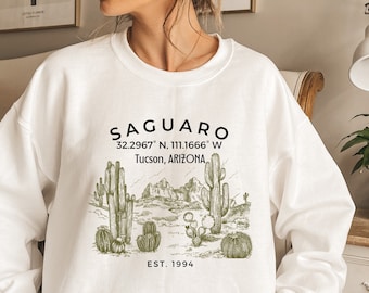 Saguaro Sweatshirt Tucson Arizona National Park Sweater Cactus Desert Streetwear Crewneck Traveler Gift Unisex Long Sleeve Comfy