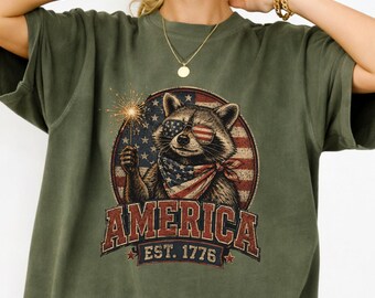 Comfort Colors Feral Raccoon Shirt, Patriotic USA Tee, Feral and Free 4th of July Apparel