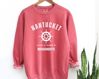 Moletom Coastal Nantucket Comfort Colors: Cape Cod Crewneck Massachusetts Estilo Universitário Presentes da Nova Inglaterra