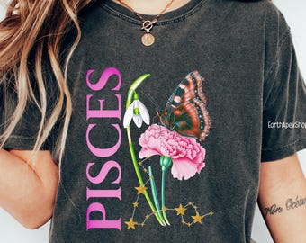 Pisces Shirt • Pink Carnation Pisces Gift • Astrology T-Shirt Celestial Birth Flower Tee