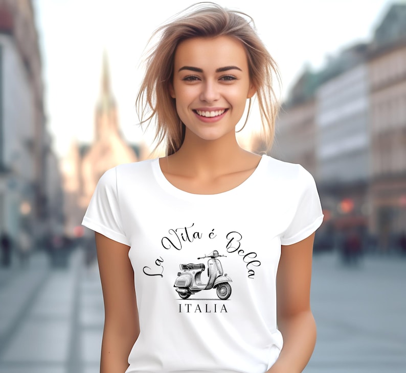 Amalfi Coast La Vita é Bella Vespa T-shirt Italian Scooter Inclusive Sizing Italia Vespa Lover Gift image 6