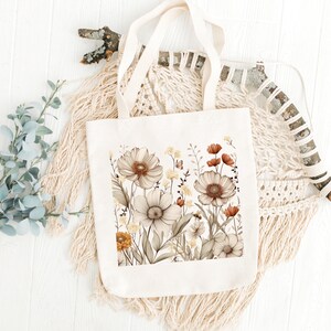 Wildflower Tote Bag Teacher Library Bag Wildflowers Tote Plant Lady Gift
