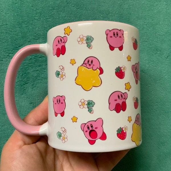 Mug "Kirby" bicolore rose mignon kawaii ceramique