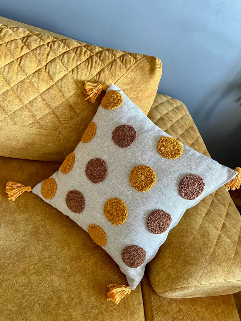 Dotted Punch Needle Linen Pillow Case Handmade Decorative Etsy
