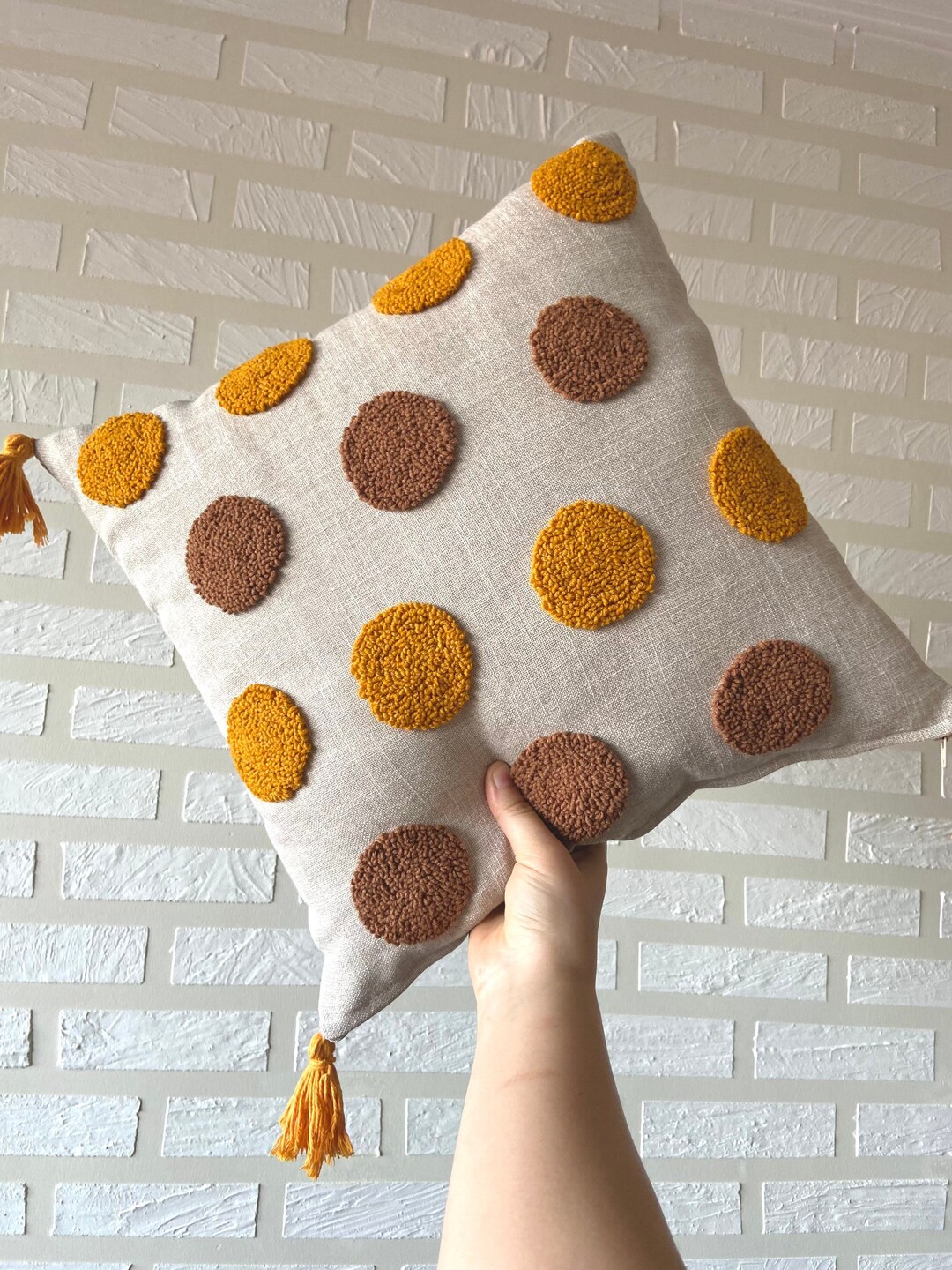 Dotted Punch Needle Linen Pillow Case Handmade Decorative Etsy