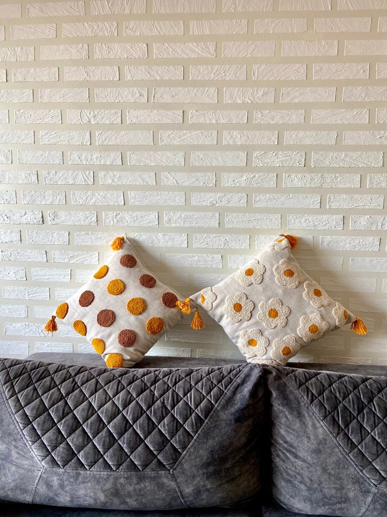 Dotted Punch Needle Linen Pillow Case Handmade Decorative Etsy