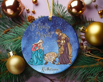 Personalized Holy Night Ornament, Customized Jesus Ornament, Mary Joseph Baby Jesus, Jesus Custom Name Ornament, Christmas Jesus Ornament