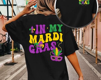 Retro Mardi Gras 2 Sided Sweatshirt, Mardi Gras Carnival Shirt, Women Mardi Gras Costume, Mardi Gras Celebration Shirt, Fat Tuesday Crewneck