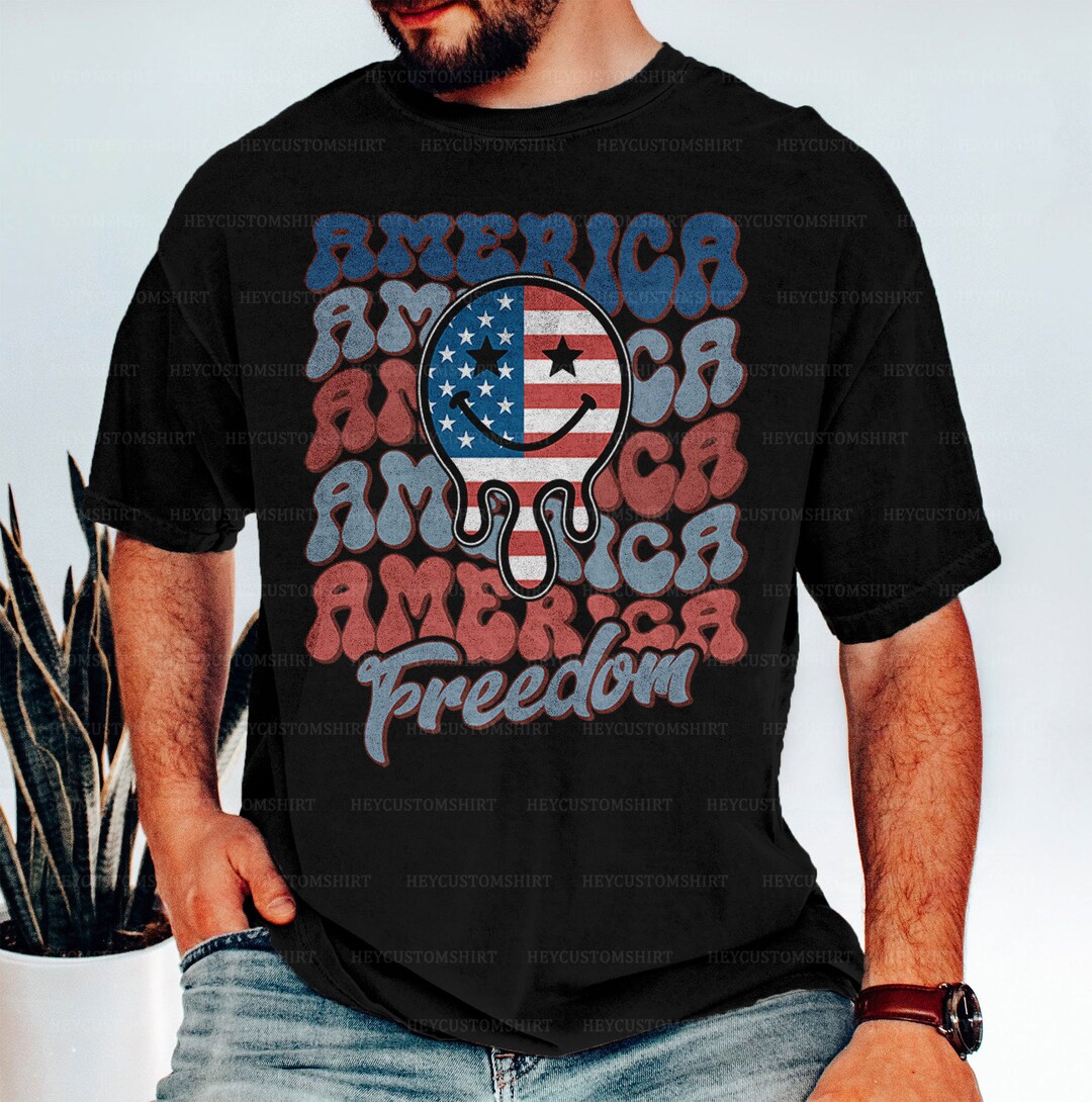America Freedom Smiley Emoji Shirt, USA Freedom Vintage Shirt, Stars ...