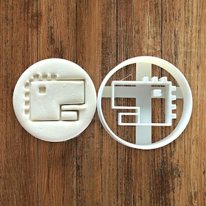 Round pixel art dinosaur cookie cutter for making shortbread cookies, pastry, sugar paste, cake decoration, homemade ELACE