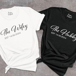 Wifey and Hubby Shirt, Wedding Party Shirt, Honeymoon Tshirt, Wedding Date Shirt, Wife and Hubs Shirts, Just Married Tees, Honeymoon Clothes