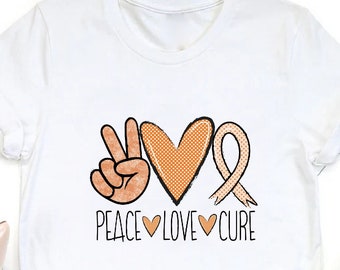 Leukemia Cancer Awareness Shirt, Peace Love and Cure Tee, Orange Ribbon Shirt Gift