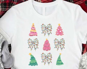 Coquette Bow Holiday Shirt, Christmas Tree Shirt, Girly Christmas Shirt, Cute Winter Crewneck, Merry Christmas Shirt, Coquette Christmas Bow