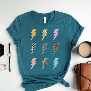 Lightning Bolt T shirt, Retro 90s Shirt, Gifts for Women, Leopard Lightning Bolt Tshirt, Leopard Zebra Cheetah, Thunder Tee, Lightning Shirt